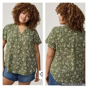 Torrid Harper Flutter Sleeve Blouse Green Ditsy Floral Plus Size 2X